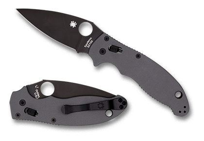The Manix  2 Gray G-10 52100 Black Blade Exclusive Knife shown opened and closed.