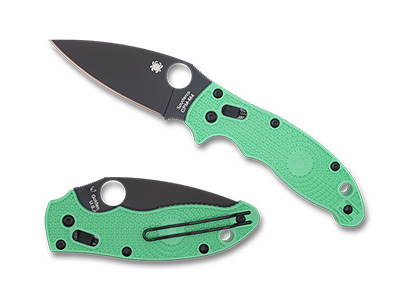 The Manix  2 Lightweight FRCP Mint Green CPM M4 Black Blade Exclusive  Knife shown opened and closed.