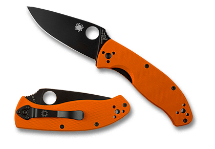 The Tenacious  G-10 Orange Black Blade Exclusive Knife shown opened and closed.