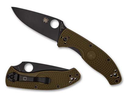 The Tenacious  Lightweight OD Green Black Blade Exclusive Knife shown opened and closed.