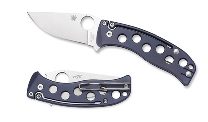 The PITS  Folder Ti Blue Knife shown opened and closed.