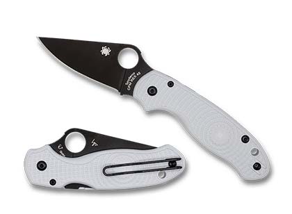 The Para® 3 Lightweight White FRN CPM REX 45 Black Blade Exclusive shown open and closed