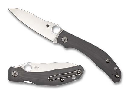 The Kapara  Dark Grey G-10 CPM 20CV Exclusive Knife shown opened and closed.