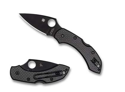 The Dragonfly™ 2 Carbon Fiber TiCN Black CRU-WEAR Blade Exclusive shown open and closed