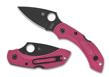 The Dragonfly  2 FRN Pink CPM S30V Black Blade Knife shown opened and closed.