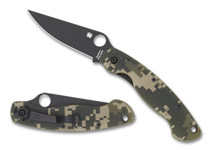 The Military™ Model G-10 Camo / Black Blade shown open and closed