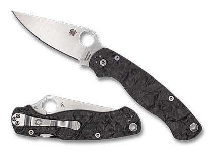 The Para Military® 2 Marbled Carbon Fiber Elmax Exclusive shown open and closed