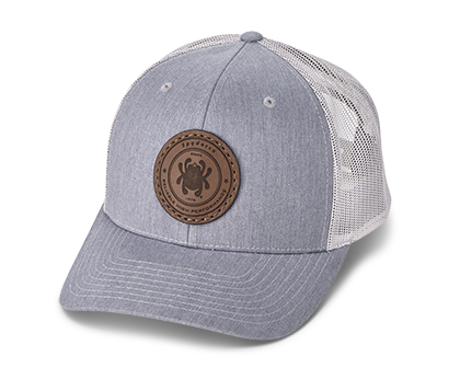 The Trucker Hat Gray/Gray with Spyderco Patch shown open and closed