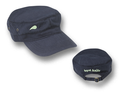The byrd Hat Military Navy Blue shown open and closed