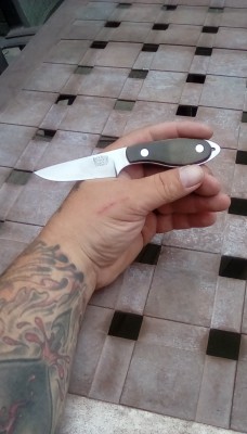Bark River caper neck knife 20cv. Just love the design!