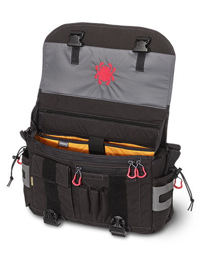The Spyderco X Vanquest  Envoy-17  Messenger Bag Knife shown opened and closed.