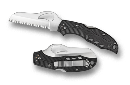 The Meadowlark  Rescue  Plain Combination Knife shown opened and closed.