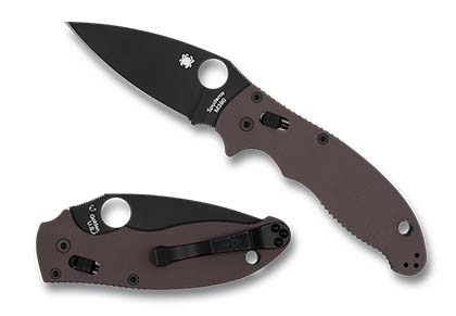 The Manix  2 Earth Brown G-10 M390 Black Blade Exclusive Knife shown opened and closed.