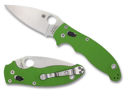 The Manix  2 Neon Green G-10 CPM 20CV Exclusive Knife shown opened and closed.