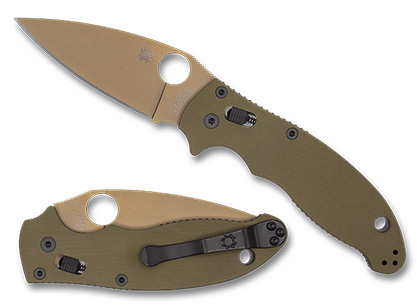 The Manix® 2 OD Green G-10 CTS 204P Flat Dark Earth Blade Exclusive shown open and closed