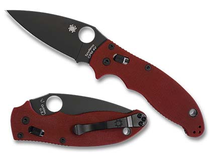 The Manix  2 G-10 Red CPM 4V Black Blade Exclusive Knife shown opened and closed.