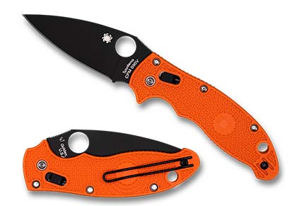 The Manix  2 Lightweight FRCP Orange CPM S90V Black Blade Exclusive Knife shown opened and closed.