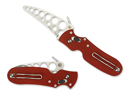 The P Kal  G-10 Red Trainer Knife shown opened and closed.