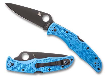 The Endura  4 Blue FRN CPM S35VN Exclusive Knife shown opened and closed.