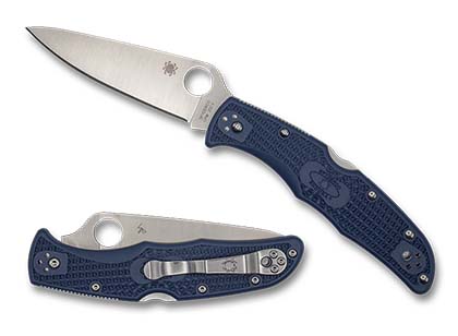 The Endura  4 Dark Navy FRN CPM 20CV Exclusive Knife shown opened and closed.