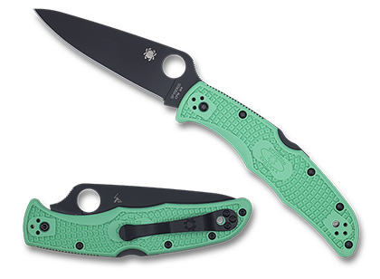 The Endura  4 Lightweight Mint FRN CPM M4 Black Blade Exclusive Knife shown opened and closed.