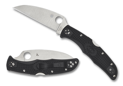 The Endura  4 FRN Black Wharncliffe Knife shown opened and closed.