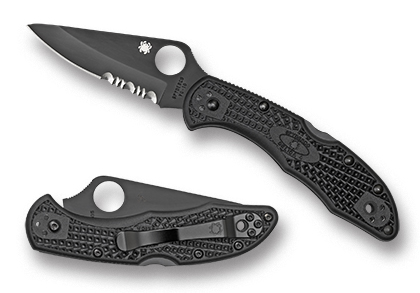 The Delica® 4 FRN Black/Black Blade shown open and closed