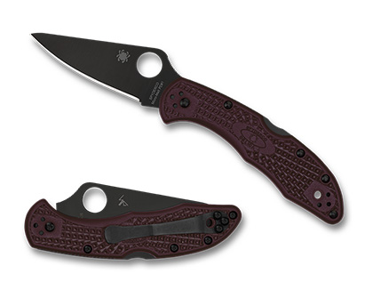 The Delica  4 Lightweight Micro-Melt  PD 1 Black Blade Knife shown opened and closed.