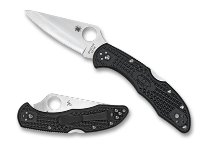 The Delica  4 FRN Black Knife shown opened and closed.