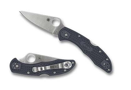 The Delica  4 FRN Dark Gray CPM CRU-WEAR Exclusive Knife shown opened and closed.