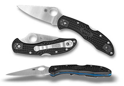 The Delica  4 FRN Black CPM S90V Exclusive Knife shown opened and closed.