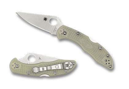 The Delica  4 FRN Glow In The Dark Exclusive Knife shown opened and closed.