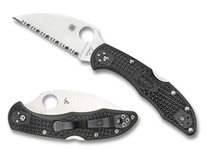 The Delica  4 FRN Wharncliffe SpyderEdge Knife shown opened and closed.