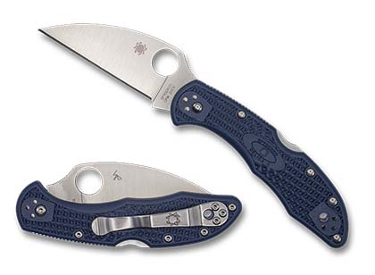 The Delica® 4 Dark Navy FRN CPM 20CV Wharncliffe Exclusive shown open and closed