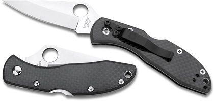 The Delica  Carbon Fiber Left Hand Knife shown opened and closed.