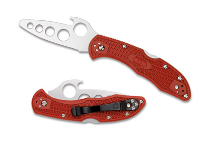The Delica  4 Emerson Opener Trainer Knife shown opened and closed.