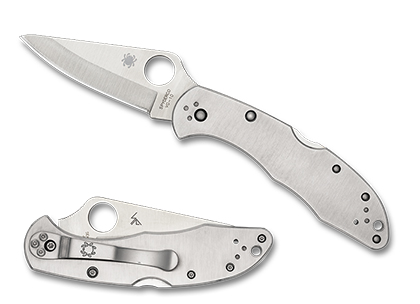 The Delica  4 Stainless Knife shown opened and closed.