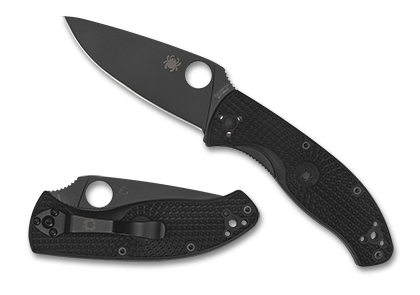 The Tenacious  Lightweight Black Blade Knife shown opened and closed.