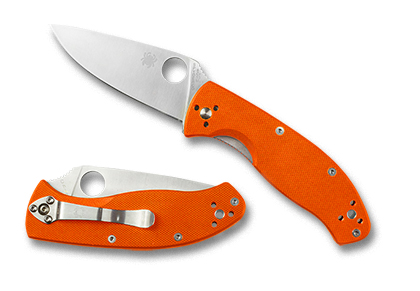 The Tenacious  G-10 Orange Exclusive Knife shown opened and closed.