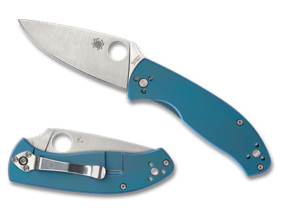 The Tenacious  R I L  Blue Titanium Knife shown opened and closed.