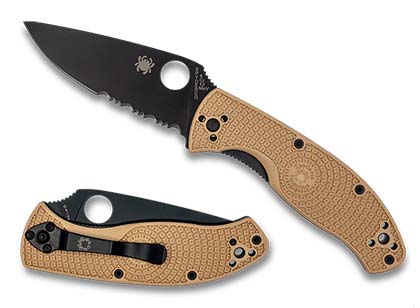 The Tenacious  Lightweight Desert Tan Exclusive  Knife shown opened and closed.