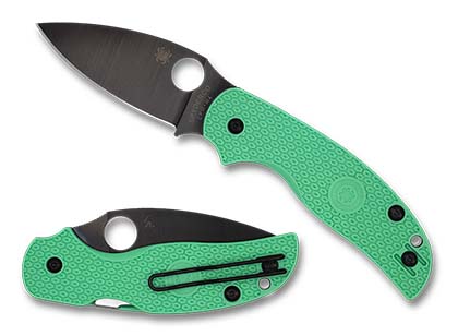 The Sage  5 Mint Green FRN CPM M4 Black Blade Exclusive Knife shown opened and closed.