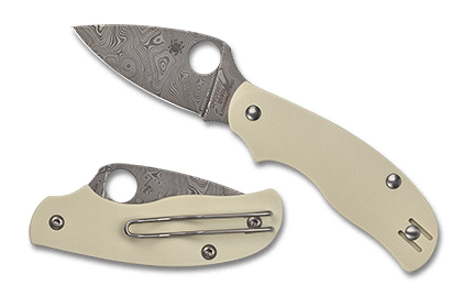 The Urban  Ivory G-10 Damasteel Sprint Run  Knife shown opened and closed.