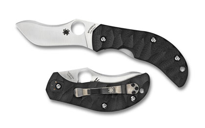 The Spyderco Zulu Black Corrugated G-10 Handle Knife shown opened and closed.