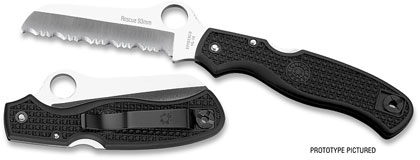 The Rescue  93mm Black FRN Knife shown opened and closed.