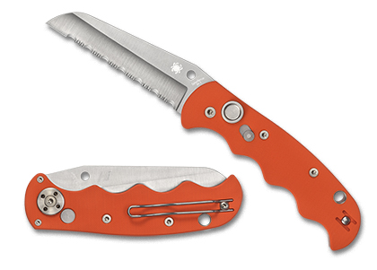 The Autonomy  G-10 Orange Knife shown opened and closed.