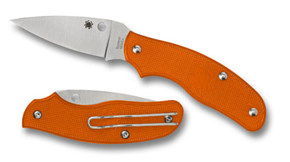 The SPY-DK  Lightweight Orange Knife shown opened and closed.