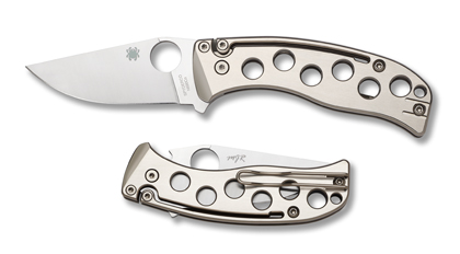The PITS  Folder Titanium Knife shown opened and closed.