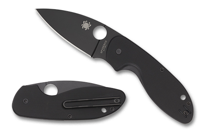 The Efficient  G-10 Black Black Blade Knife shown opened and closed.