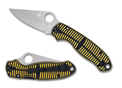 The Para  3 Salt  YELLOW BLACK G-10 CPM MAGNACUT Knife shown opened and closed.